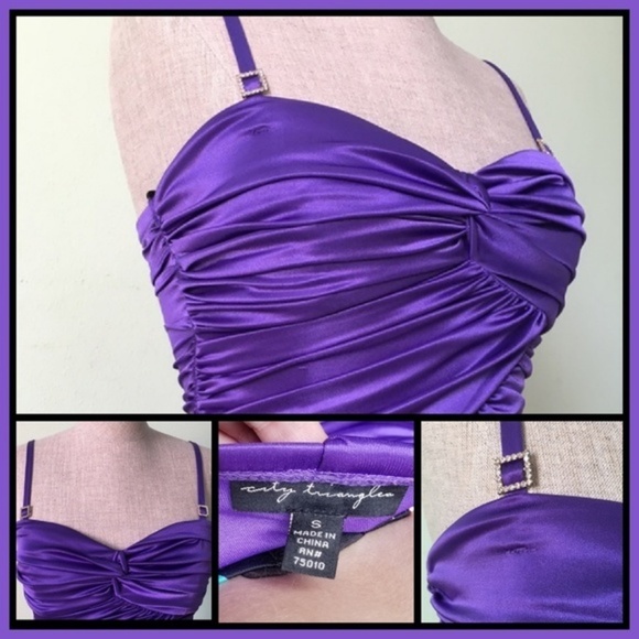 City Triangles ✦ Purple Bodycon Mini Dress ✦ Crystal Straps + Zig-Zag Cinching S - Picture 11 of 15